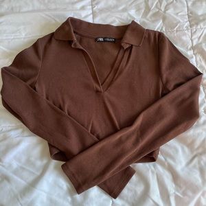 Fitted Cropped Brown Long sleeve shirt